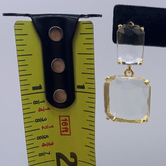 New, no tags, gold over 925 sterling clear crystal drop earring, statement piece - Picture 4 of 7